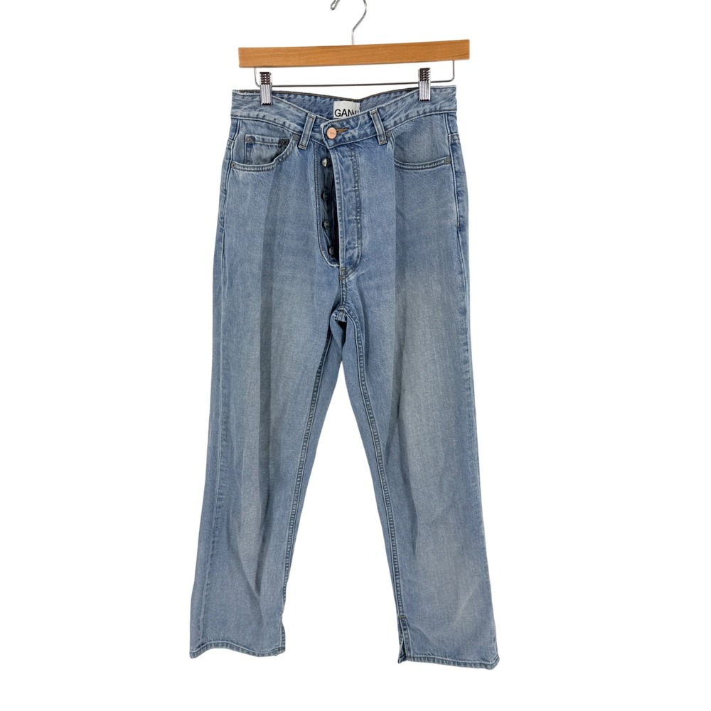 Ganni Straight Leg Jeans Figni 26 High Rise Button Fly Denim Scandi Chic
